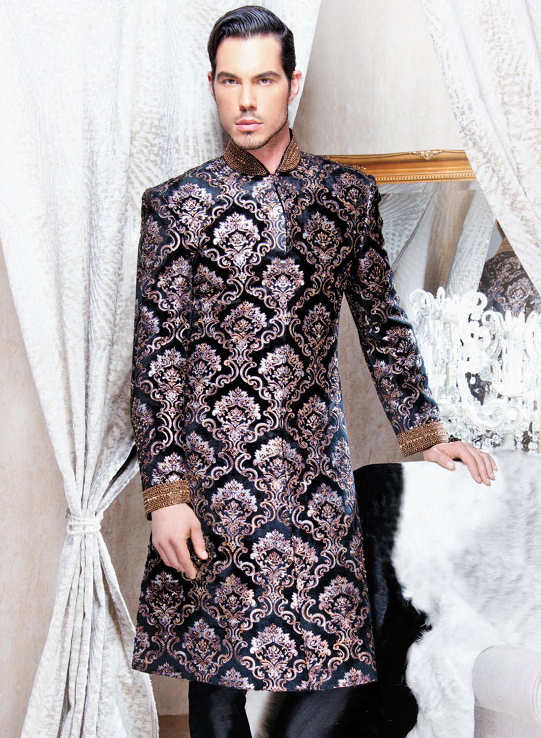 Mens black sherwani sale